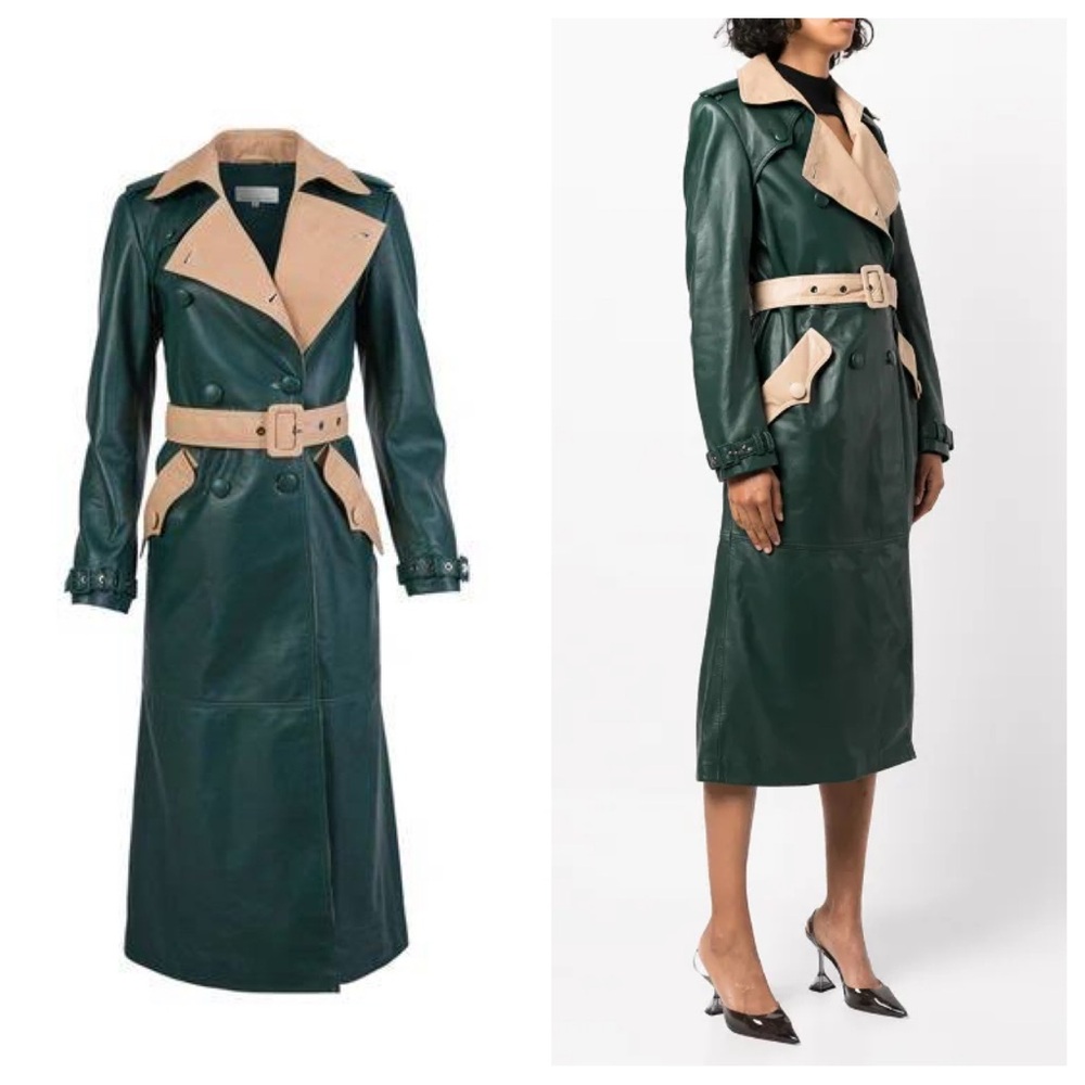 FLEUR DU MAL Lamb Leather Trench Coat in Evergreen Size 4 Fleur du Mal